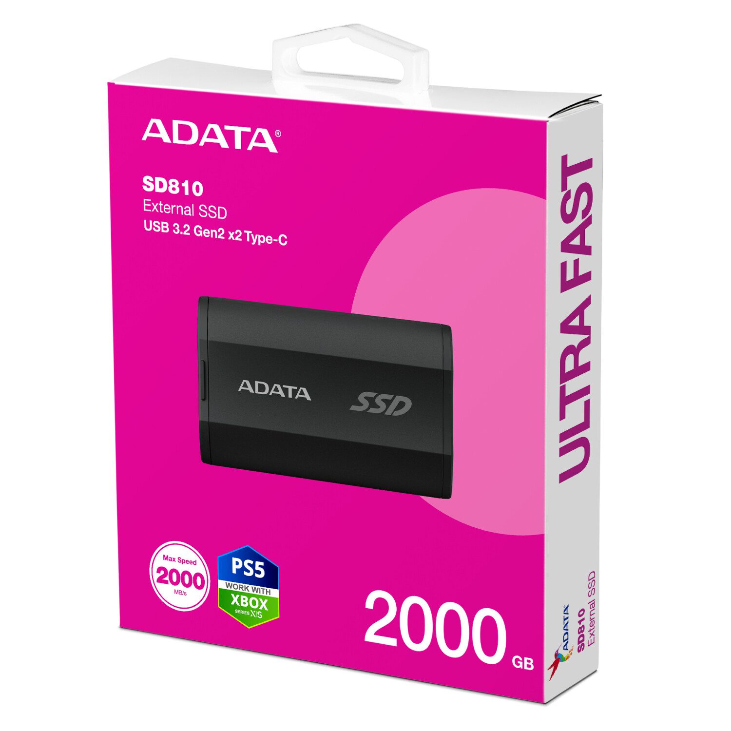 SSD ESTERNO ADATA SD810 2TB USB Type-C USB 3.2 Gen 2x2 Black SD810-2000G-CBK - immagine 2