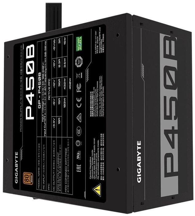 ALIMENTATORE POWER SUPPLY Gigabyte P450B 450W 20+4 pin ATX Black 80+ BRONZE GP-P450B - immagine 3
