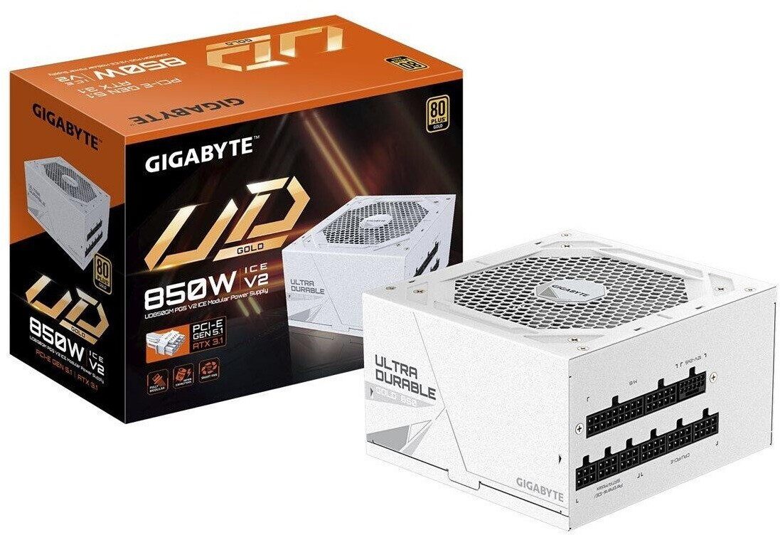 ALIMENTATORE POWER SUPPLY GIGABYTE UD850GM PG5 V2 ICE 850W PCIe Gen 5.1 80+ Gold Fully Modular Design ATX 3.1 compatible (GP-UD850GM PG5 ICE)