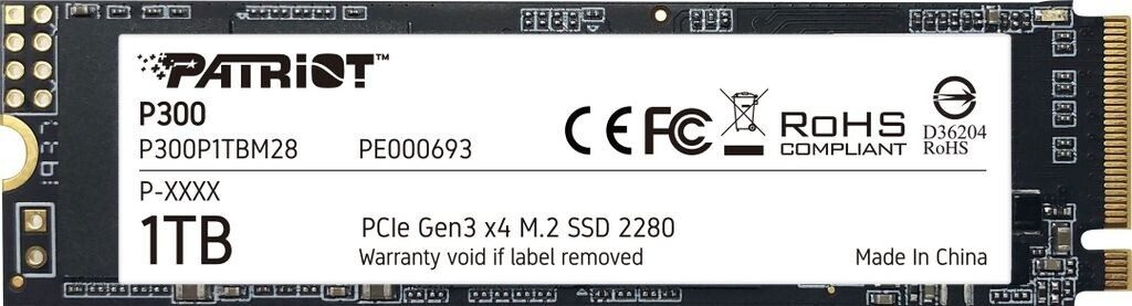 SSD Patriot Memory P300 M.2 1TB PCI Express 3.0 NVMe - P300P1TBM28