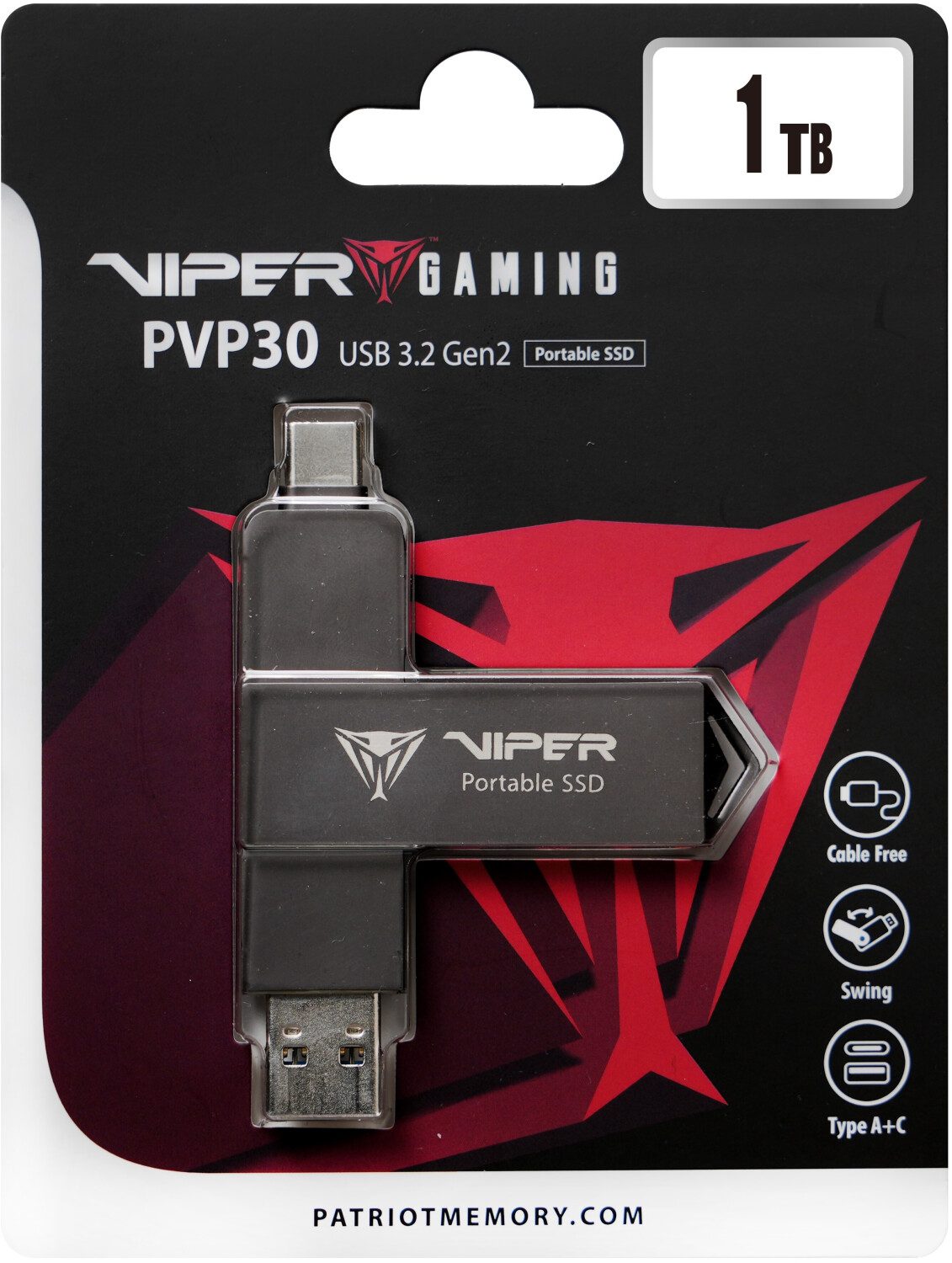 SSD ESTERNO Patriot Viper PVP30 Duo Compact 1TB 1000MB/s USB A+C 3.2 Gen2 - PVP301TB28UDG - immagine 2