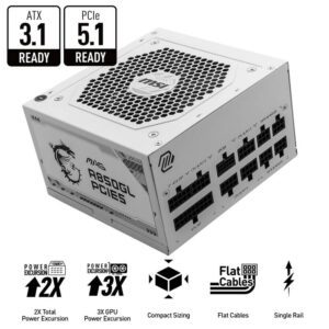ALIMENTATORE POWER SUPPLY MSI MAG A850GL PCIE5 WHITE 850W 20+4 pin ATX 80+ GOLD (306-7ZP8A24-CE0)